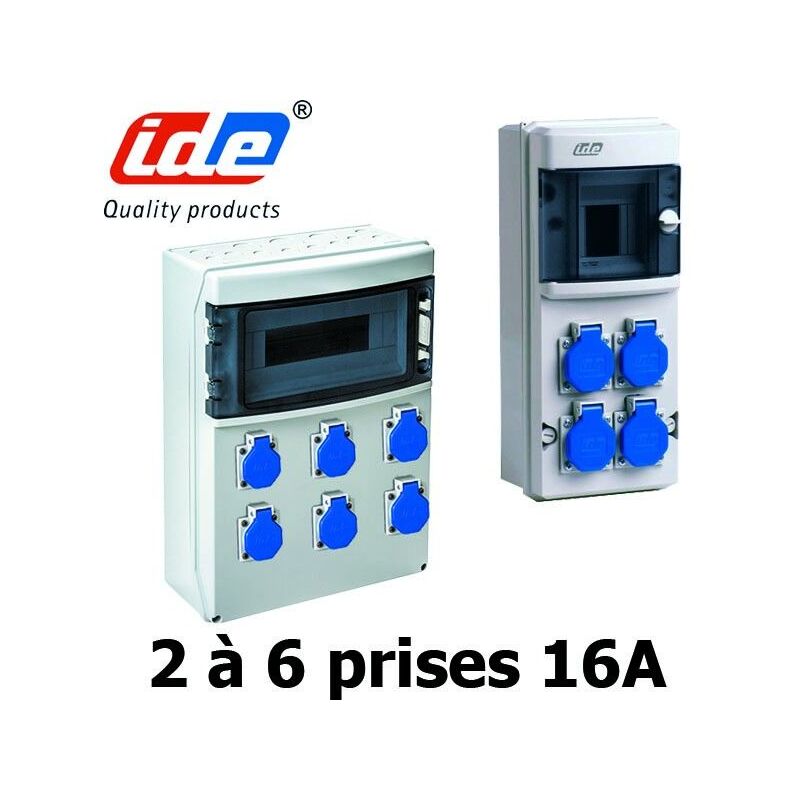Coffret de 3 à 9 prises étanche (prises françaises 16A) - Nbre de prises / modules - IP44 - 12 modules - 3 prises