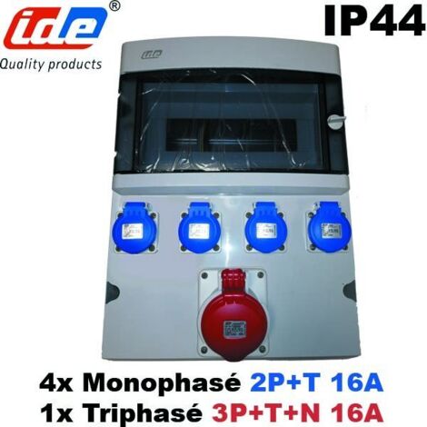 Coffret de prises étanches 16A - 4 prises mono françaises + 1 prise tétra