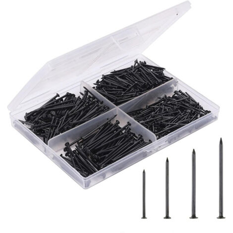 Coffret de quincaillerie, noir, 200 petits clous, clous pour accrocher des tableaux, clous pour cadres.