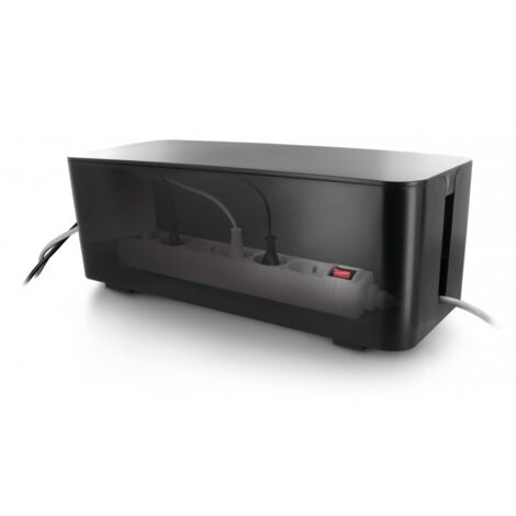 Coffret de rangement câbles et multiprises grande taille noir – Résistant à la chaleur – Ouverture renforcée pour enfants – Dimensions 40x13,5x15,5cm – Lifebox