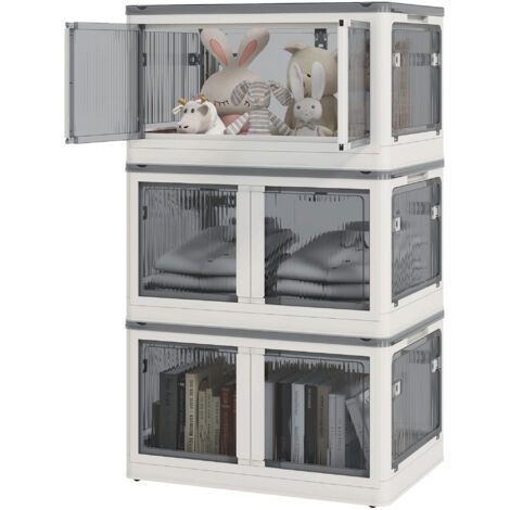 Coffret de rangement, lot de 3, pliable, à roulettes, 60 x 42 x 34 cm, blanc