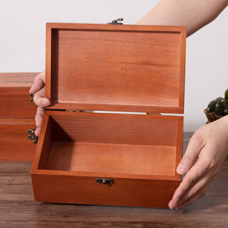 Coffret de Rangement Vintage Bois Élégant Grand Format À Couvercle Flip avec Serrure pour Bijoux et Cosmétiques