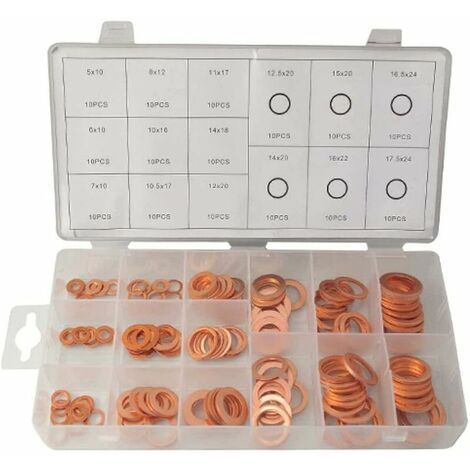 Coffret de rondelles en cuivre de 5 à 18 mm x 150 pcs