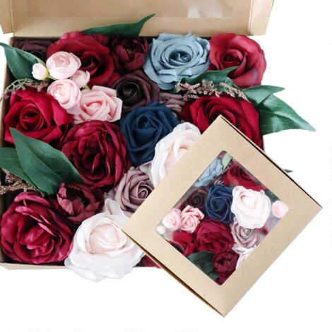 Coffret de roses artificielles avec tiges pour bouquets et centres de table à faire soi-même, idéal pour les mariages.