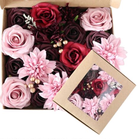 Coffret de roses artificielles pour mariage, idéal pour créer soi-même bouquets, centres de table et décorations de fête et d'intérieur.