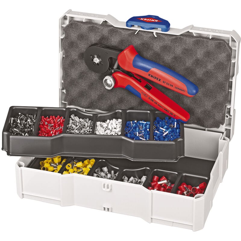 Knipex - 97 90 09 Pince à sertir pour embouts de câble 0.08 à 10 mm² avec assortiment d'embouts dans une mallette