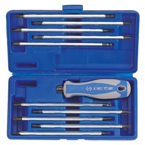 Coffret de tournevis à lames interchangeables 11 pièces – Empreintes : à fente, PHILLIPS®, POZIDRIV®, TORX® – Coffret plastique – King Tony