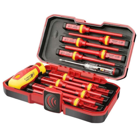 Coffret de tournevis Lot de 13 Tournevis Isolés CR-V Haute Tension 1000V Magnétique Phillips Fente Torx Tournevis Durable Outil manuel, Kit D'outils de Réparation D'électricien,