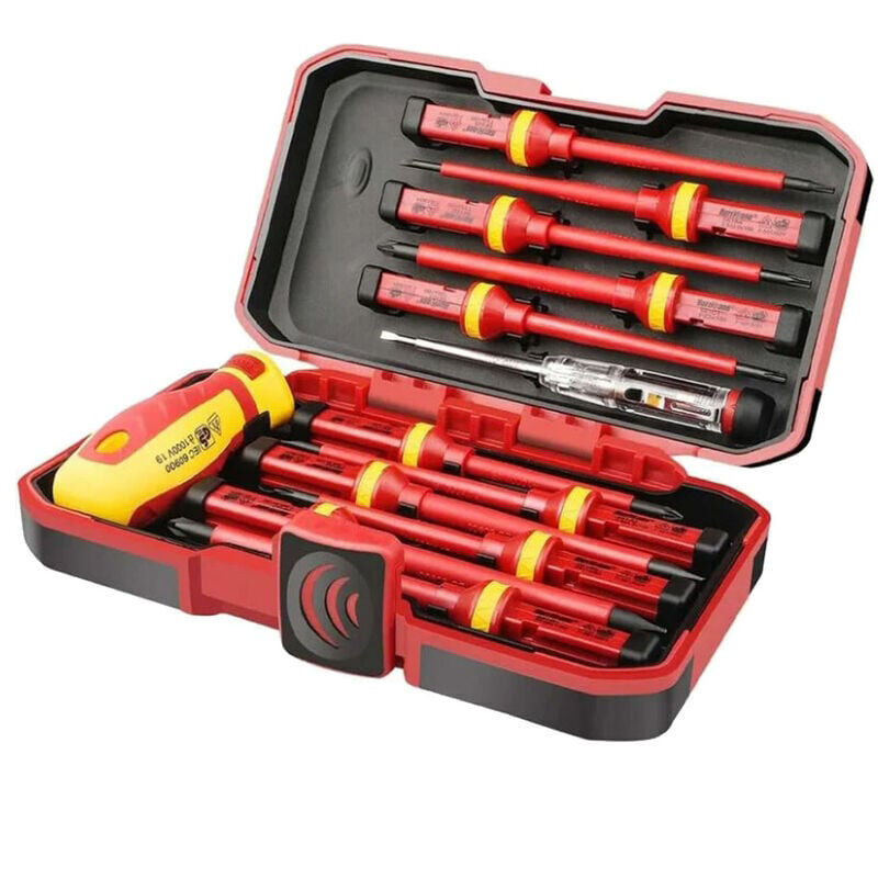 Coffret de tournevis Lot de 13 Tournevis Isolés cr-v Haute Tension 1000V Magnétique Phillips Fente Torx Tournevis Durable Outil manuel, Kit D'outils