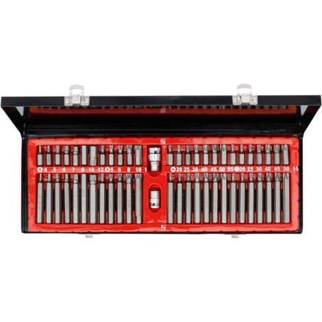 Coffret d'embouts torx, xzn et hexagonaux 54 pièces – Acier chrome-vanadium – Longueur 30/75mm – Adaptateurs inclus pour outils standards