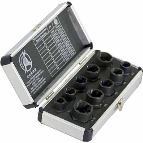 Coffret d\'extracteurs de boulons, vis et clous - KRAFTMANN - Dents taillées en spirale - Têtes de 9 à 19 mm