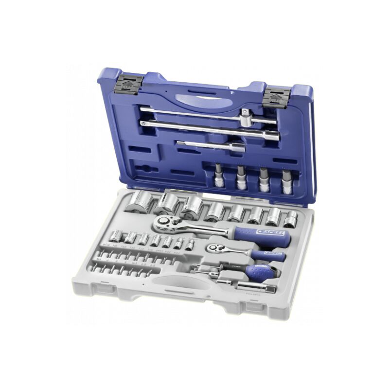 EXPERT - Coffret de douilles et accessoires 1/4" - 1/2" métriques - 44 pièces - E034855