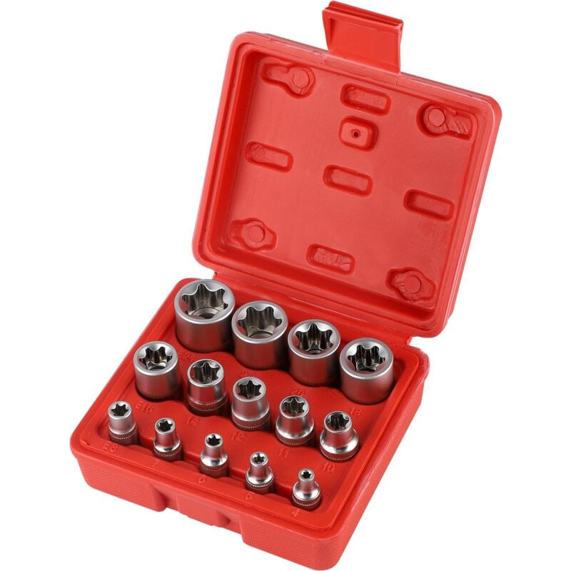 Coffret Douille Torx Femelle 1/4' 3/8' 1/2', Douille de Profilés e Torx E4, E5, E6, E7, E8, E10, E11, E12, E14, E16, E18, E20, E22, E24