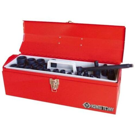 Coffret douilles à chocs 1/2' 22 pièces 8-32mm – Douilles 6 pans – Rallonge 250mm – Caisse à outils métallique – King Tony - 4424MP