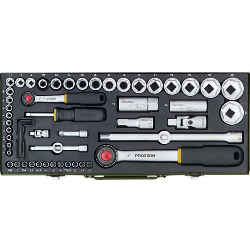 Jeu de clés à douille Proxxon Industrial métrique 1/4 (6.3 mm), 1/2 (12.5 mm) 56 pièces 23040