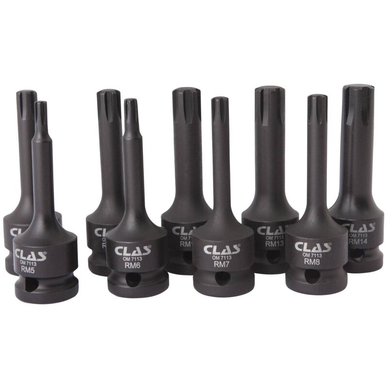 Coffret douilles embouts choc ribe 1/2' 78mm m5-m14 (9 pcs) - om 7113 Clas Equipements