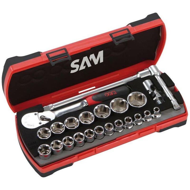 Coffret douilles et accessoires 1/2 et cliquet 1/2 chantier Sam Outillage 75SHC23