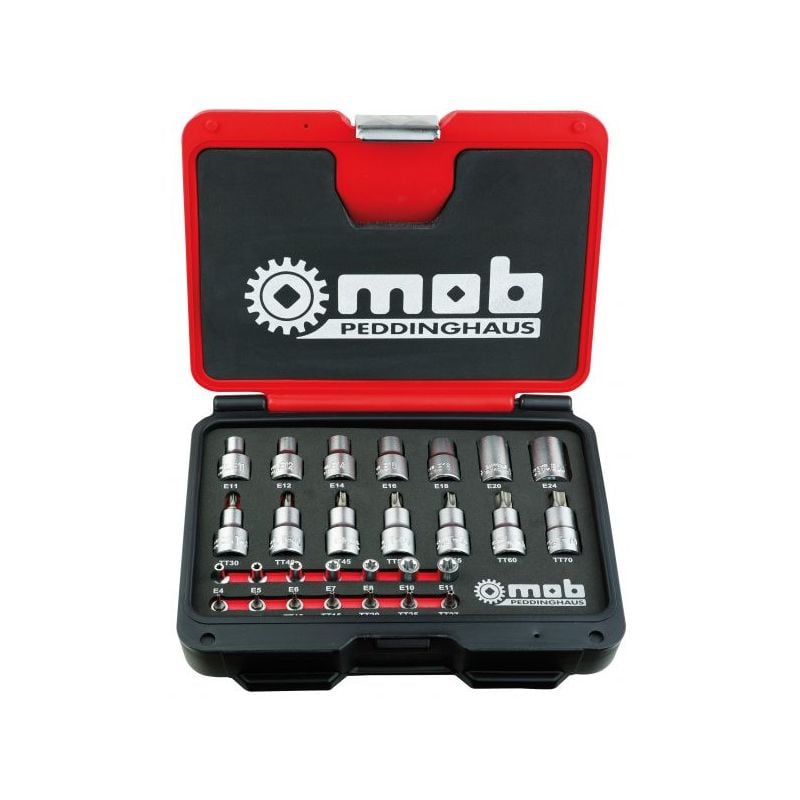 Coffret plastique douilles Torx 1/4" 1/2" 28 pieces MOB