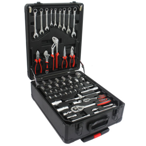 Coffret d'outils de bricolage 899 pièces, mallette à outils à 4 tiroirs, ensemble d'outils polyvalent pour la maison avec boîte à outils à roulettes, pour l'entretien, le jardinage et les travaux dome
