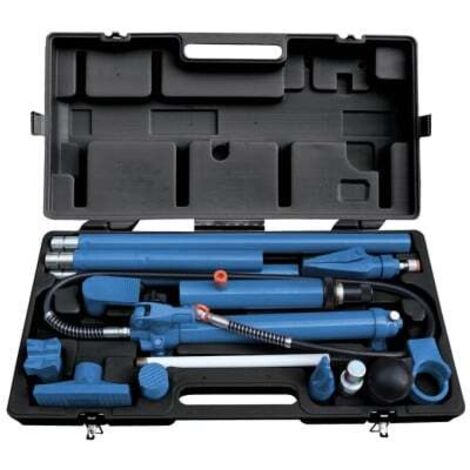 Coffret d'outils de redressage de carrosserie hydraulique 10 tonnes – Vérin avec levier et flexible – Rallonges hydrauliques incluses – Pour carrosseries déformées – King Tony
