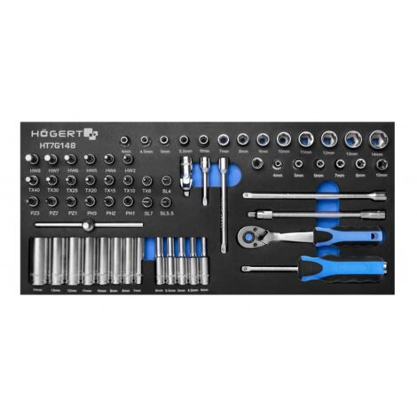 Coffret d'outils Hogert pour armoire à outils : clés à cliquet, embouts, 63