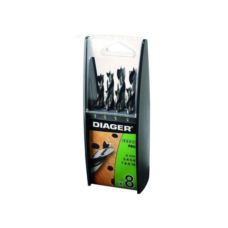Diager - Coffret de 8 mèches à bois 3 pointes ref.917B