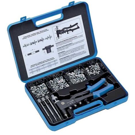 Coffret écrous et pince à sertir BRK01 1 pince BRK01 3 tiges et 3 enclumes M4 à M6 et 50 écrous Ø 4, 5 et 6mm - RIVKLE