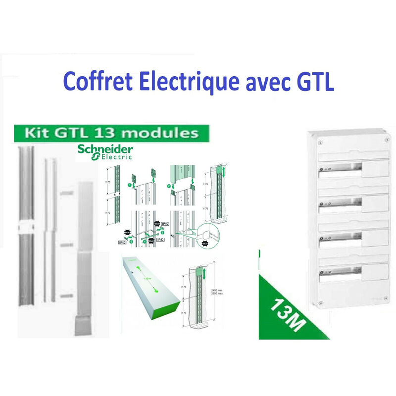 Coffret électrique 52 Modules - 4 Rangées de 13 modules R9H13404 + gtl 13 m R9HKT13