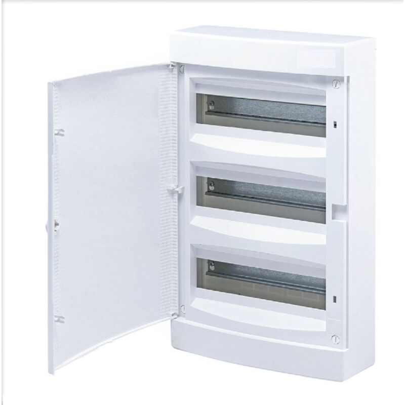 Coffret électrique Apparent 18 modules sur 3 rangées ( 3 x18 m ) avec porte blanche opaque avec borniers de terre