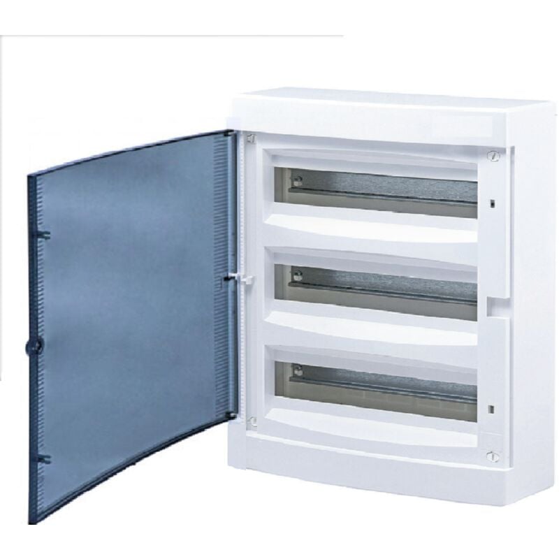 Coffret électrique Apparent 18 modules sur 3 rangées ( 3 x18 m ) avec porte Translucide avec borniers de terre