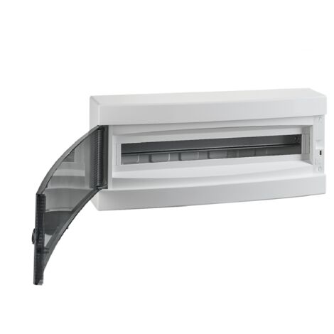Coffret électrique apparent 24 modules – 1 rangée – IP40 – Porte translucide réversible – Montage en saillie pour installations intérieures