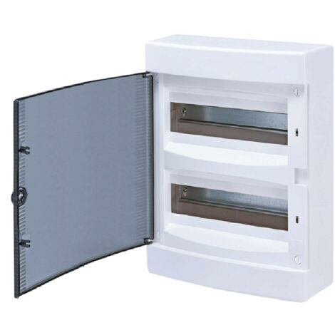 Coffret électrique apparent 24 modules – 2 rangées – IP 40 – Montage en saillie – Porte translucide teintée réversible