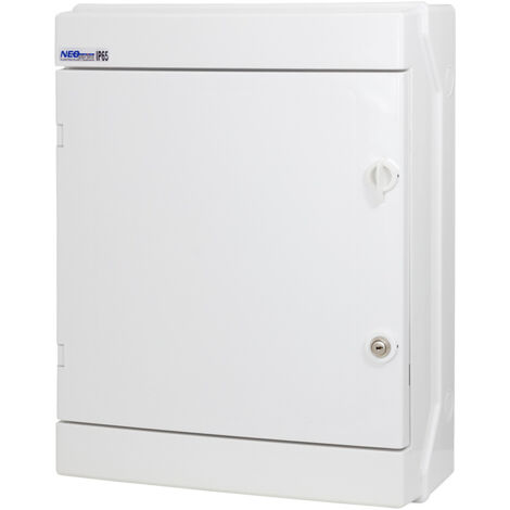 Coffret électrique en saillie porte blanche + serrure étanche 24 modules (2 x 12) IP65 NEO Elektroplast