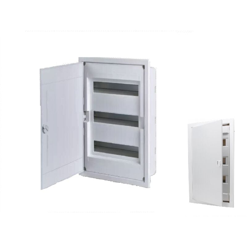 Coffret électrique encastré 12 modules sur 3 rangées ( 36 m ) avec porte pleine couleur blanc