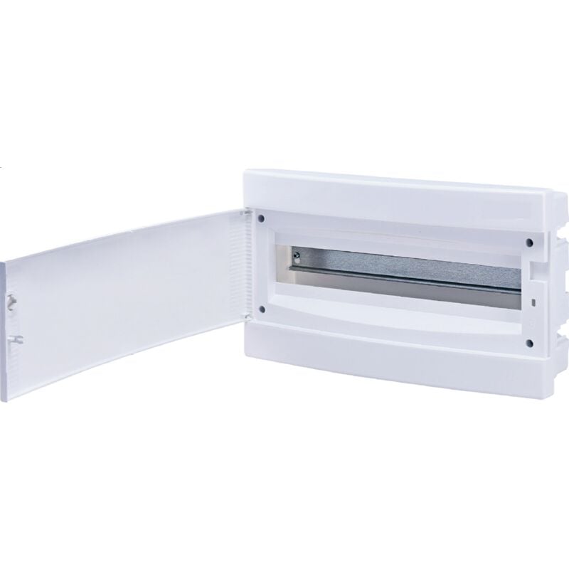 Coffret électrique encastré 18 modules sur 1 rangée avec porte pleine couleur blanc borniers de terre