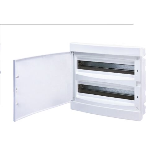 Coffret électrique encastré 18 modules sur 2 rangées ( 36 M ) avec porte pleine couleur blanc borniers de terre