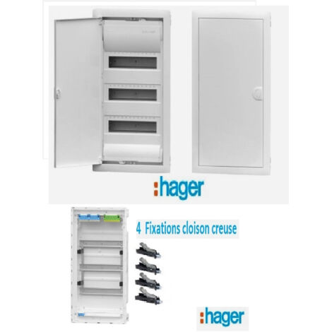 Coffret électrique encastré Cloison creuse 36 modules 3 rangées - porte Métallique blanche Hager VH36NC