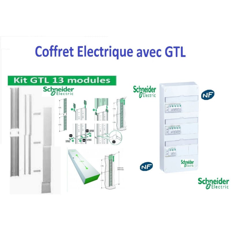 Schneider Electric - Coffret électrique équipé T3 - T5 - 3 rangées - 2 inter. diff-AC. 40A + 1 inter. diff-A. 40A + 10 dis+ 1 gtl 13 m