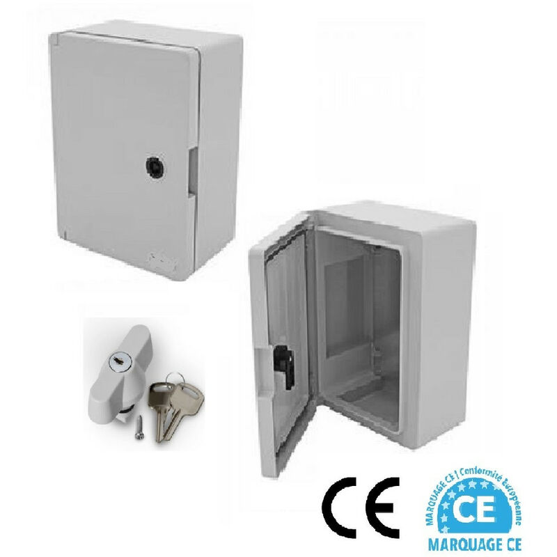 AR - Coffret électrique étanche IP65 350 x 250 x 150mm + plaque de fond et 1 serrure à clés