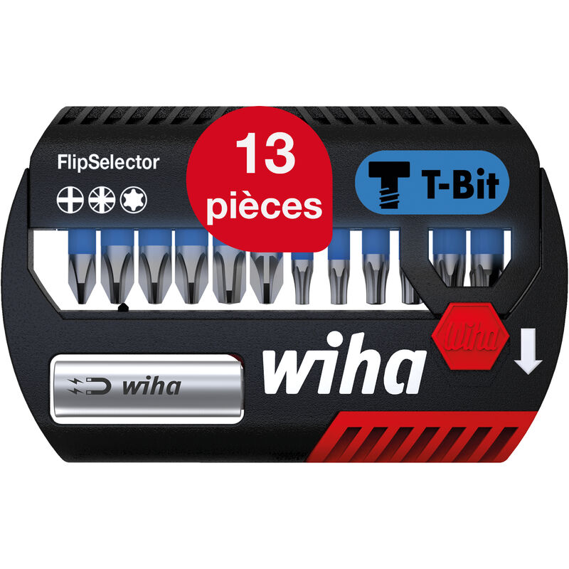 Wiha - Jeu d'embouts FlipSelector 13 pièces i Embout t 25 mm, ph, pz, torx 1/4' C6,3 i Porte embouts magnétique i Adapté aux visseuses à impact & à