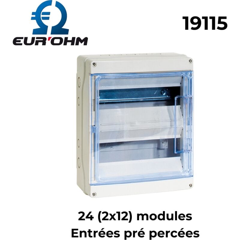 Coffret étanche IP65 - Nbre de rangées - 24 modules - Entrées pré percées