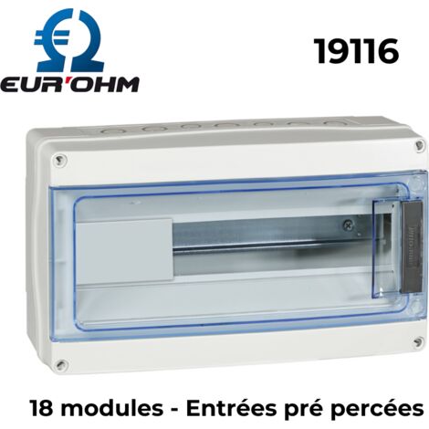 Coffret étanche IP65 - Nbre de rangées - 18 modules - Entrées pré percées