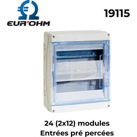 Coffret étanche IP65 - Nbre de rangées - 24 modules - Entrées pré percées