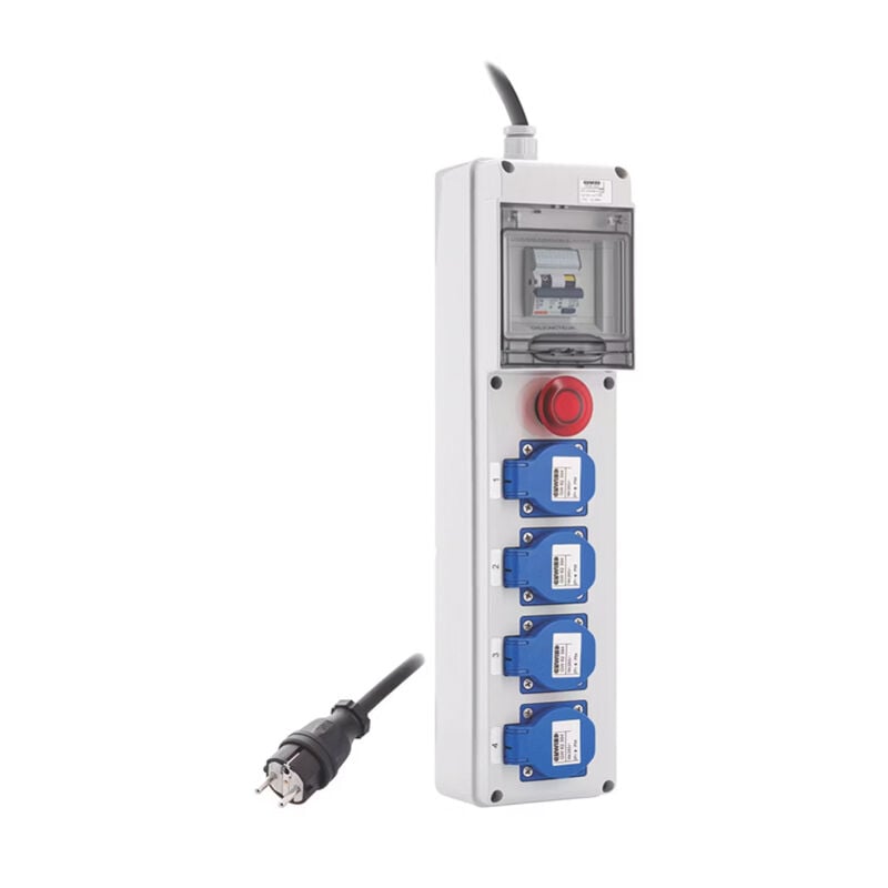 Coffret de chantier monophasé IP44 – 4 prises 230V 16A, différentiel 30mA, arrêt d'urgence et câble 3 m HO7RN-F Gewiss