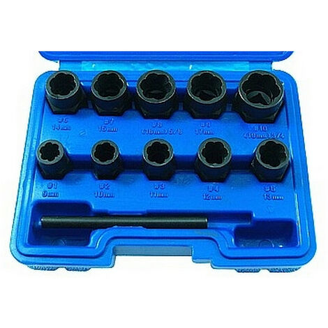 Coffret extracteurs de vis et écrous abîmés – Acier chrome-vanadium – Douilles spirales 9 à 19 mm – Coffret plastique résistant – Beast