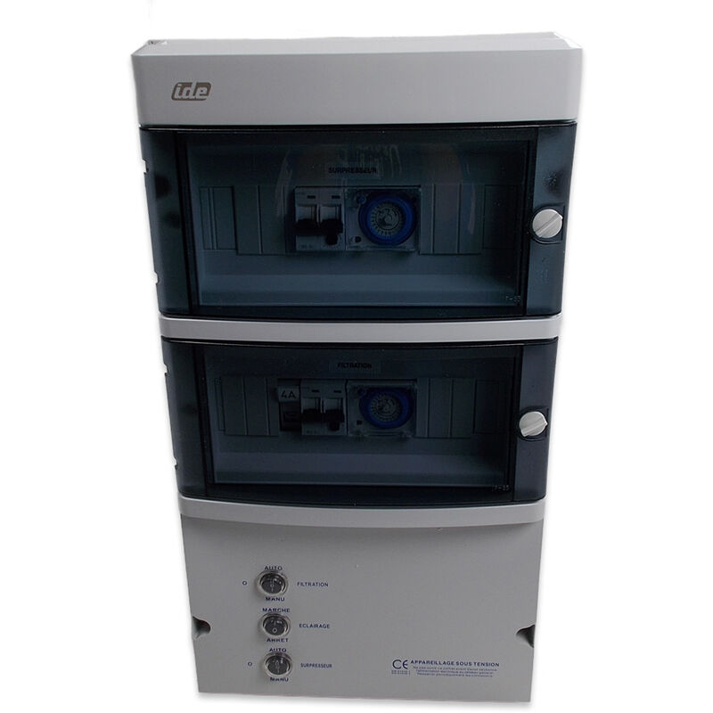 Coffret filtration piscine 1 projecteur 300 va avec balai asservi - wa conception
