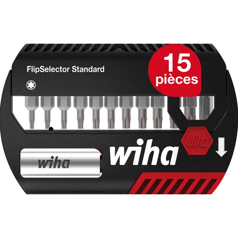 Wiha - Jeu d'embouts FlipSelector Standard 25 mm, torx lot de 13, 1/4', jeu d'embouts à support magnétique universel en pratique coffret, ouverture