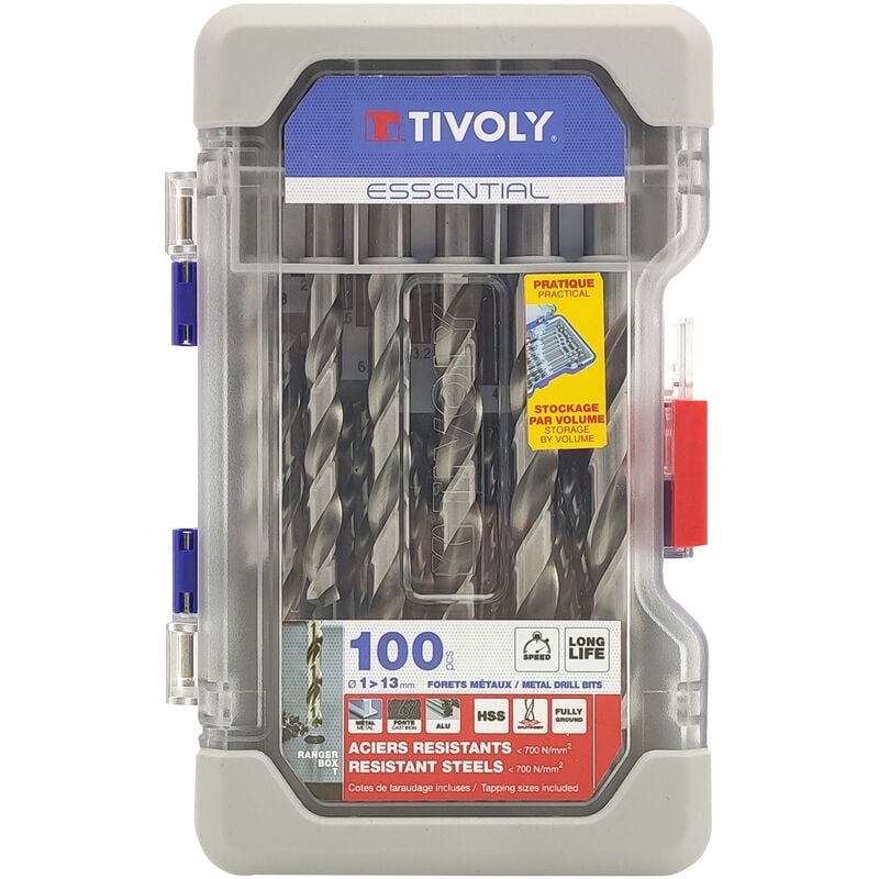 Finish - Tivoly • Coffret Ranger 100 forets métaux hss taillés meulés pointe en croix ø 1 à 13mm