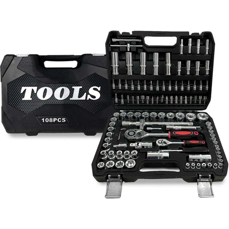 Coffret Kit Outils 108 pcs Bm Tools BMT-108-PCS Clé à Cliquet Douille Acier Vanadium Douilles, Mécanicien, Garagiste, Bricoleur