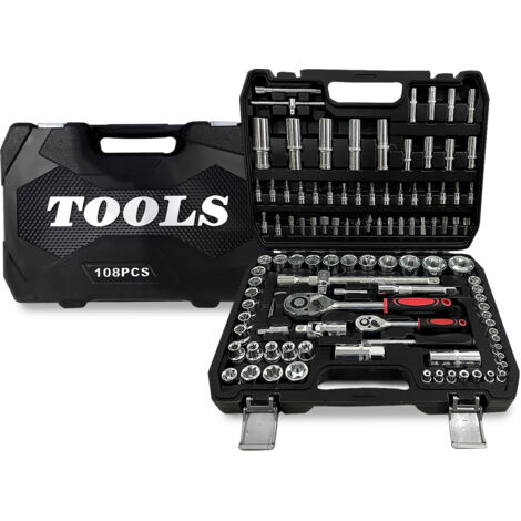 Coffret Kit Outils 108 pcs BM TOOLS BMT-108-PCS Clé à Cliquet Douille Acier Vanadium Douilles, Mécanicien, Garagiste, Bricoleur